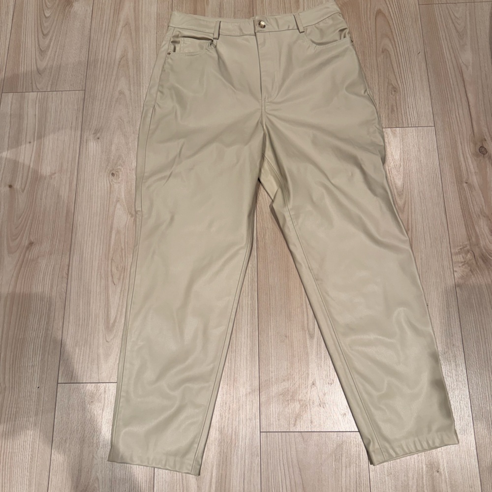 Zara women’s faux leather  Light Beige trousers